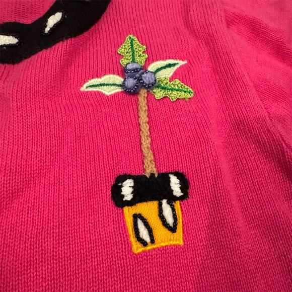 Quacker Factory Pink Cardigan Sweater 3D Embroidered Art to Wear Potted Plants - Picture 3 of 11